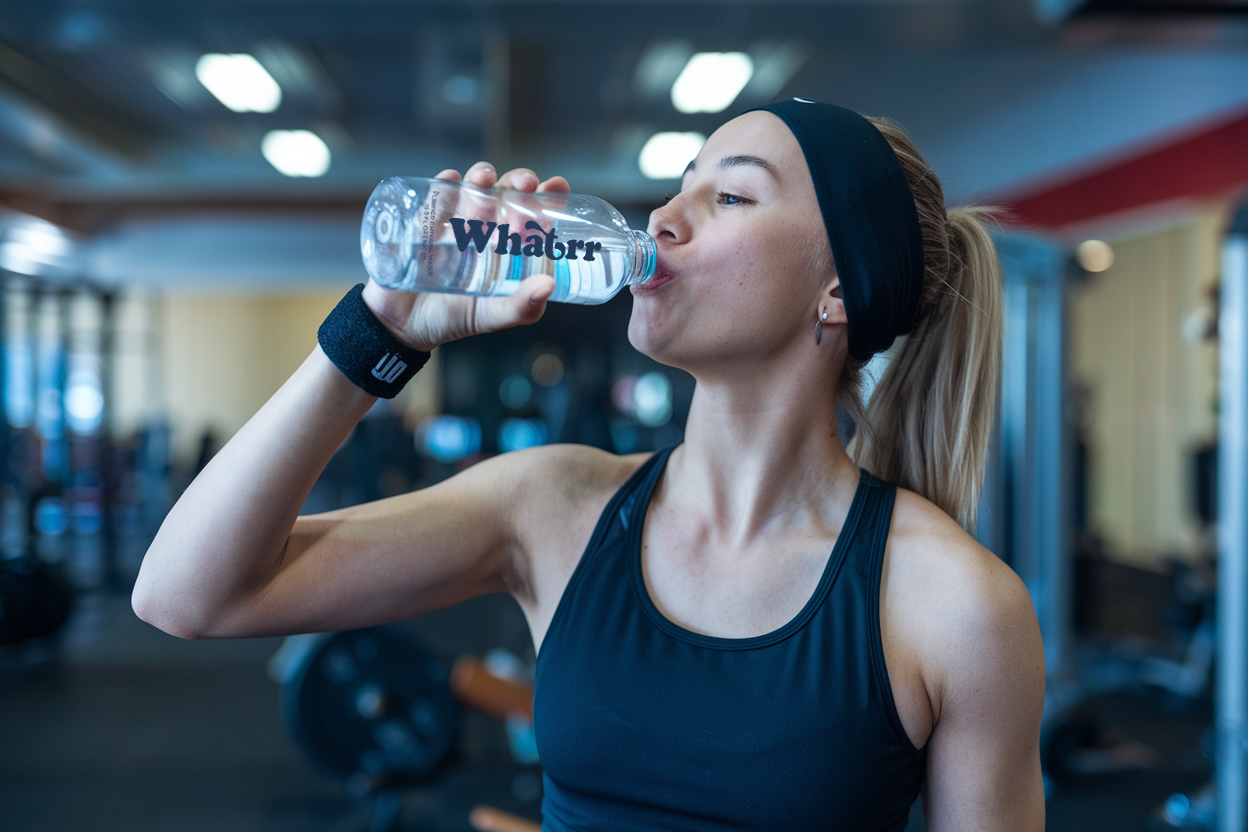 Girl Working Out While Drinking Out Of A Whatrr Biodegradable Bottle